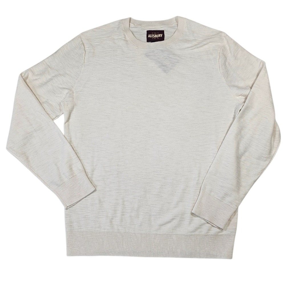 Alesbury Mens Cream Cotton Crewneck Sweater Long Sleeve Knit Size M‎ NWT